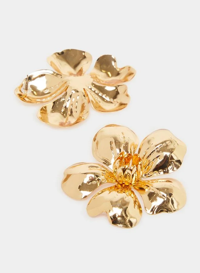 Styli Gold Tone Flower Stud Earrings